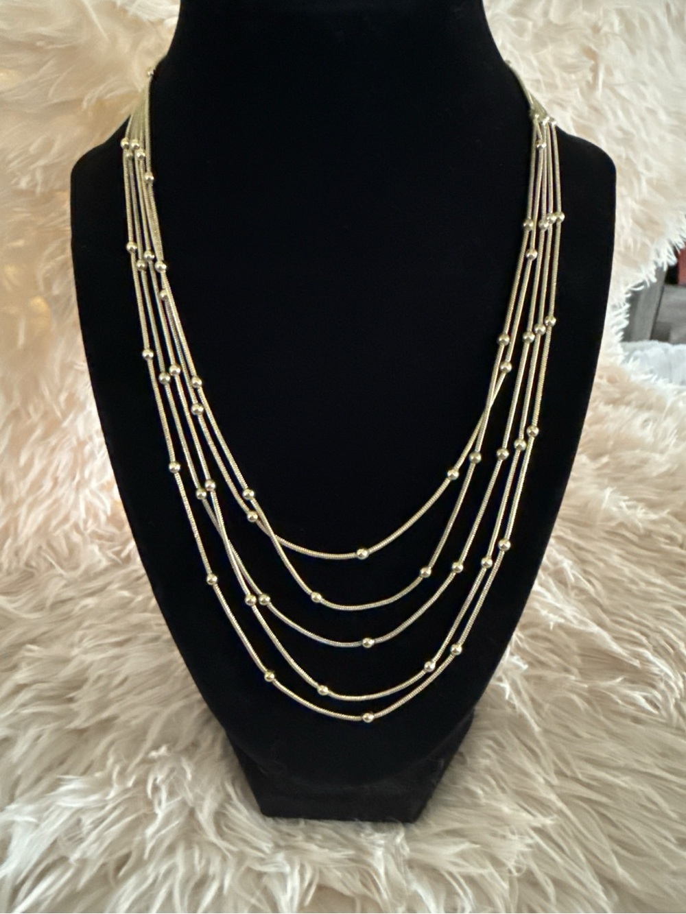 Chic Gold Tone Layered Beaded Chain Necklace
